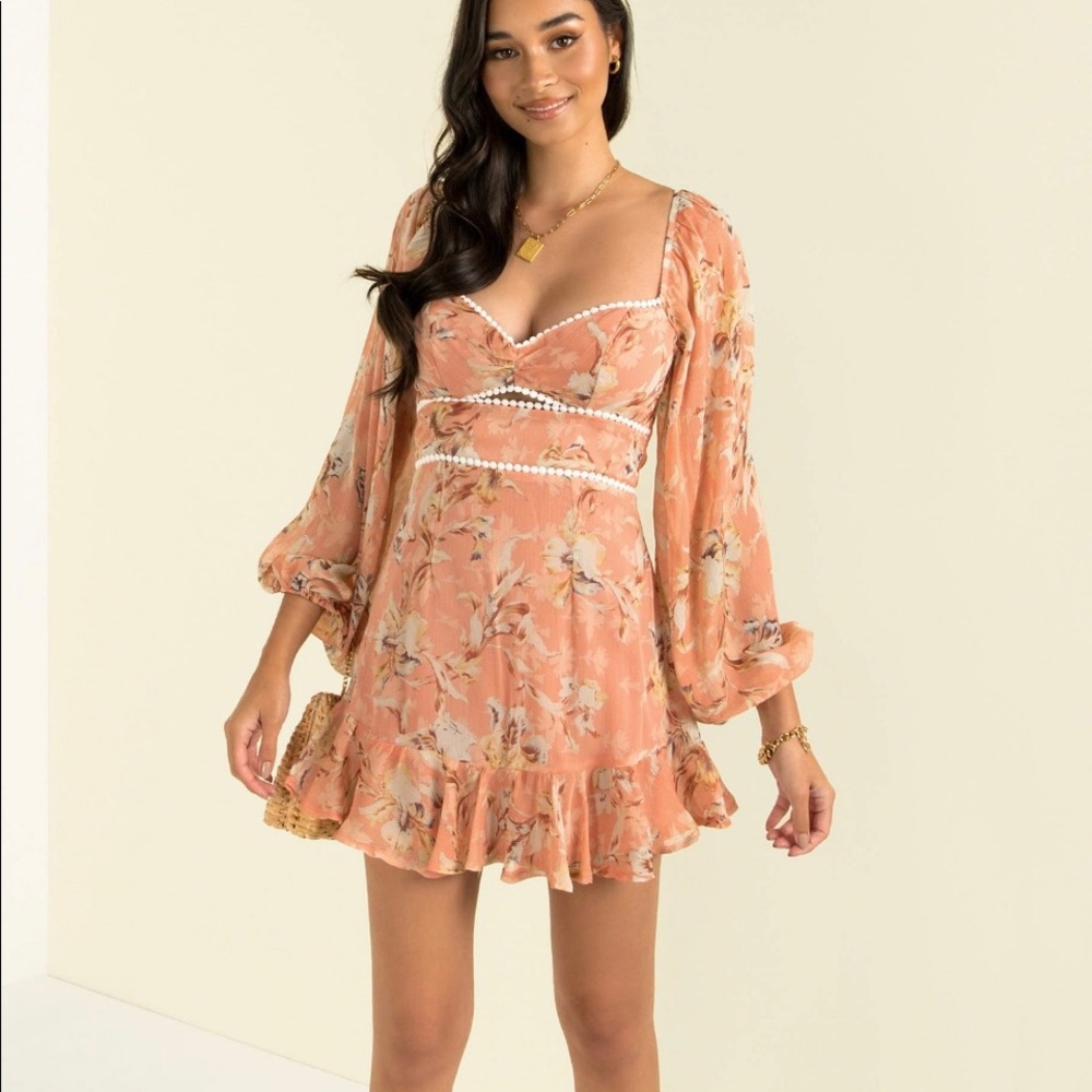 Sundae Muse Nicole Mini Dress in a Peachy Floral print.